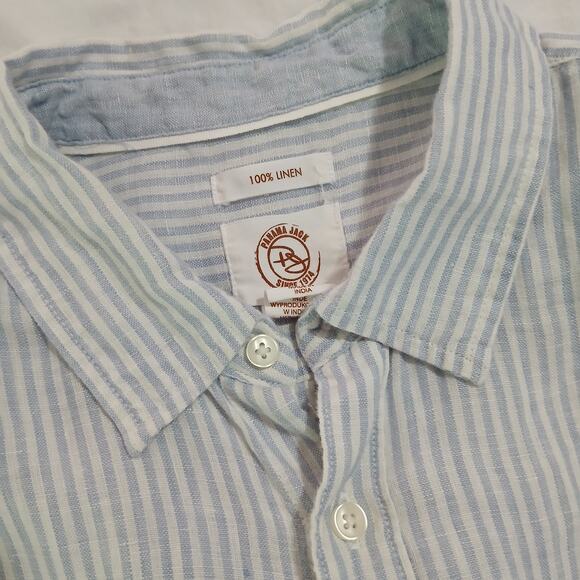Panama Jack Blue and White Stripe Short-Sleeved Button-Up Shirt 100% Linen XL - Picture 1 of 10